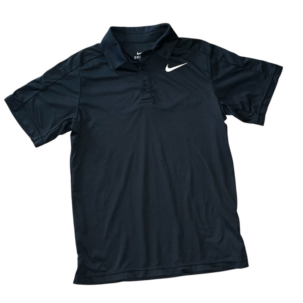 Nike Dri-Fit Boys Team Tennis Polo Black Sz S Golf Preppy Athletic Shirt
